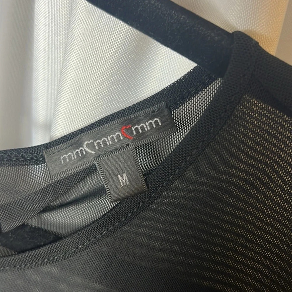 MM Sheer Size M Blouse Short Sleeve Key Hole Back Tie Black NWT - Picture 5 of 8